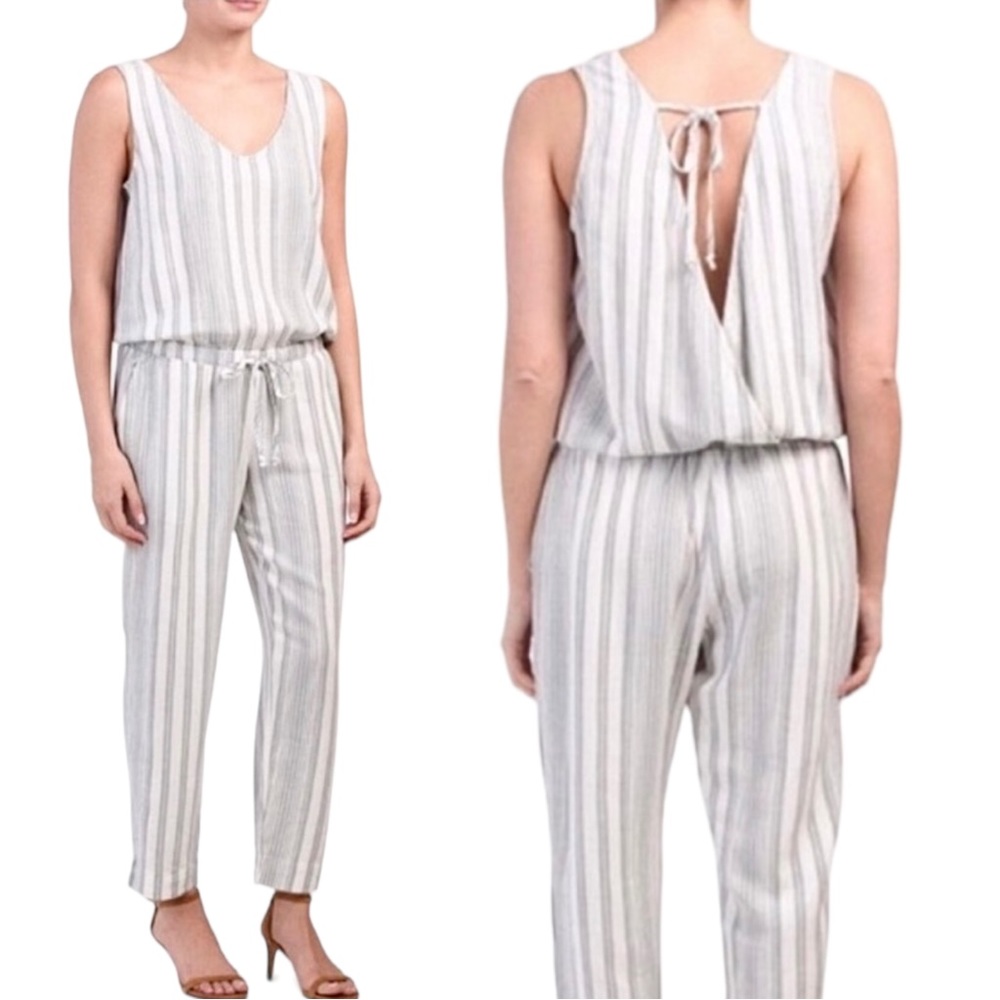 CLOTH & STONE Linen Blend‎ Stripped Jumpsuit. Size Small